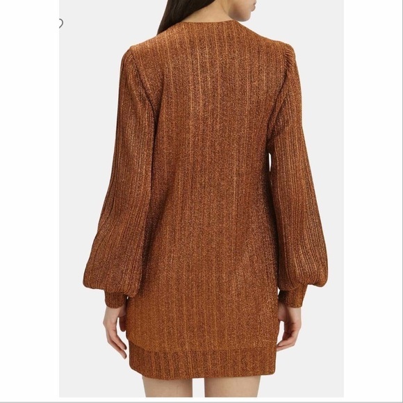 PatBo Lurex Embellished Deep V Neck Tunic Mini Dress Size XS Copper - Picture 7 of 15